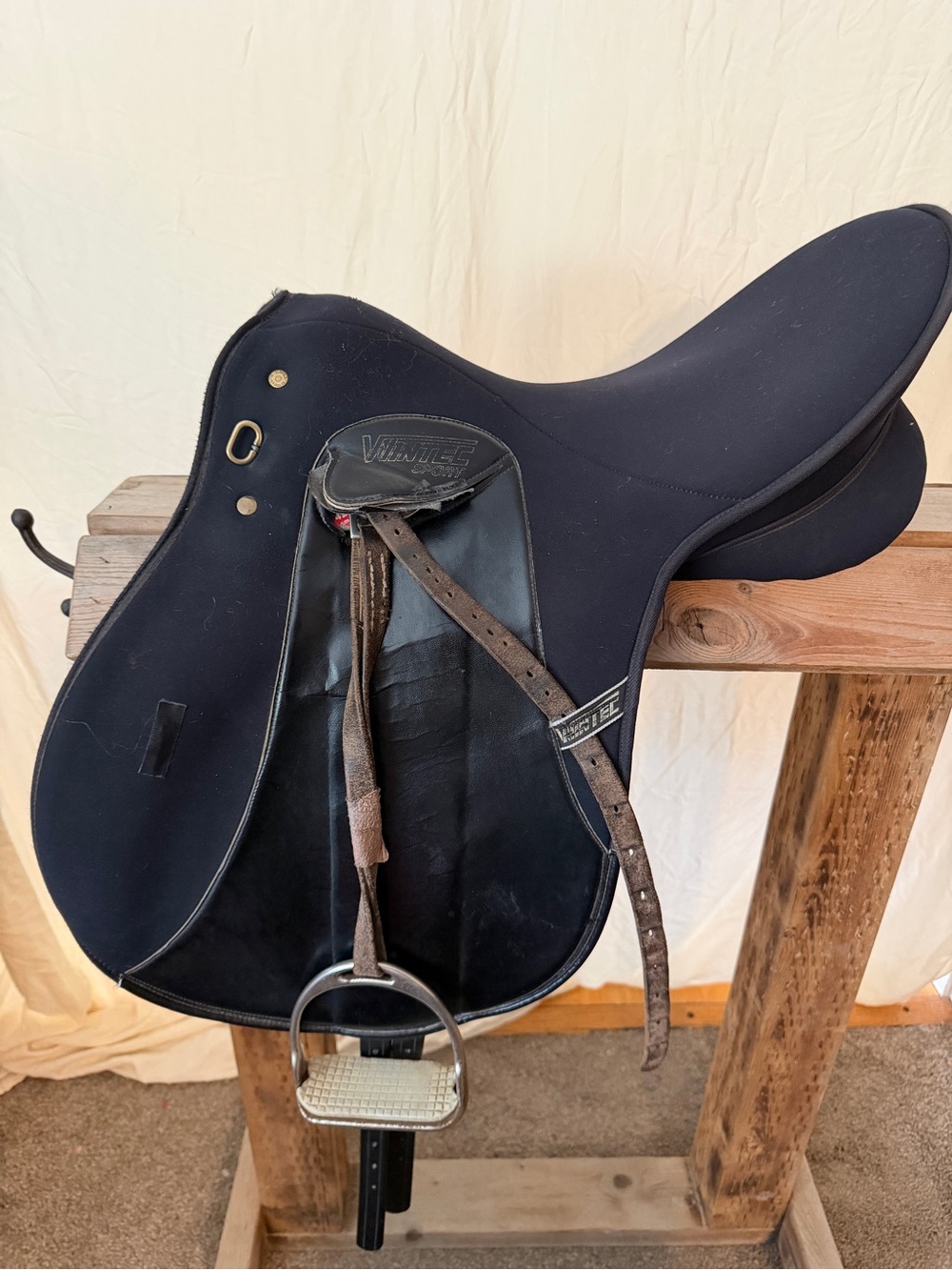 Black Synthetic English Saddle with Stirrup Leathers